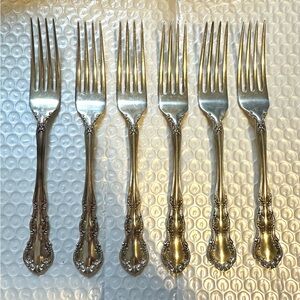 6 Wallace Sterling Silver Forks 7 1/8” Old Atlanta 268 Grams